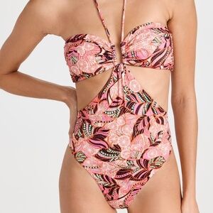 A.L.C. Brooke One-Piece Cut-Out Monokini Swimsuit Orange Rose Multicolor U-Ring